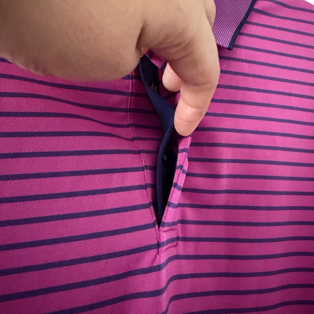 Greyson Men's Magenta & Blue Striped Saranac Performance Polo Shirt Golf Medium - Picture 3 of 8